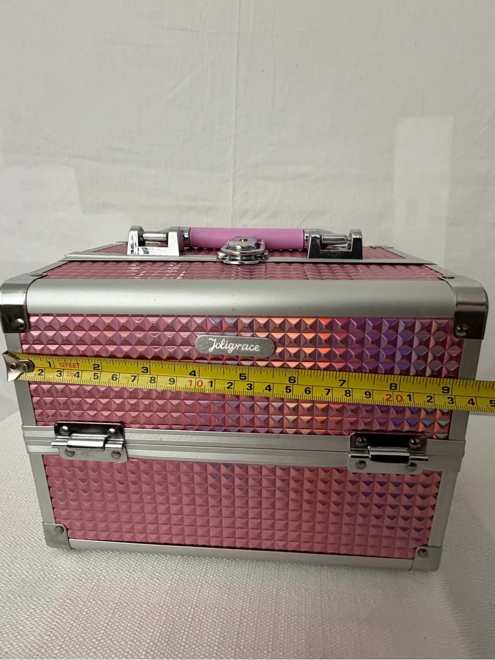 Joligrace Pink Holographic Makeup Train Case with Mirror (F269)